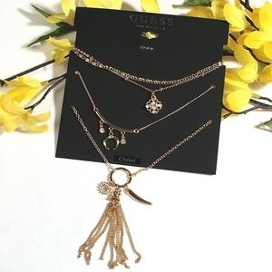 3/$29! GUESS layered necklace heart & bow gold